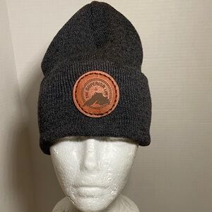 Charcoal Grey Knit Beanie with Leather Patch